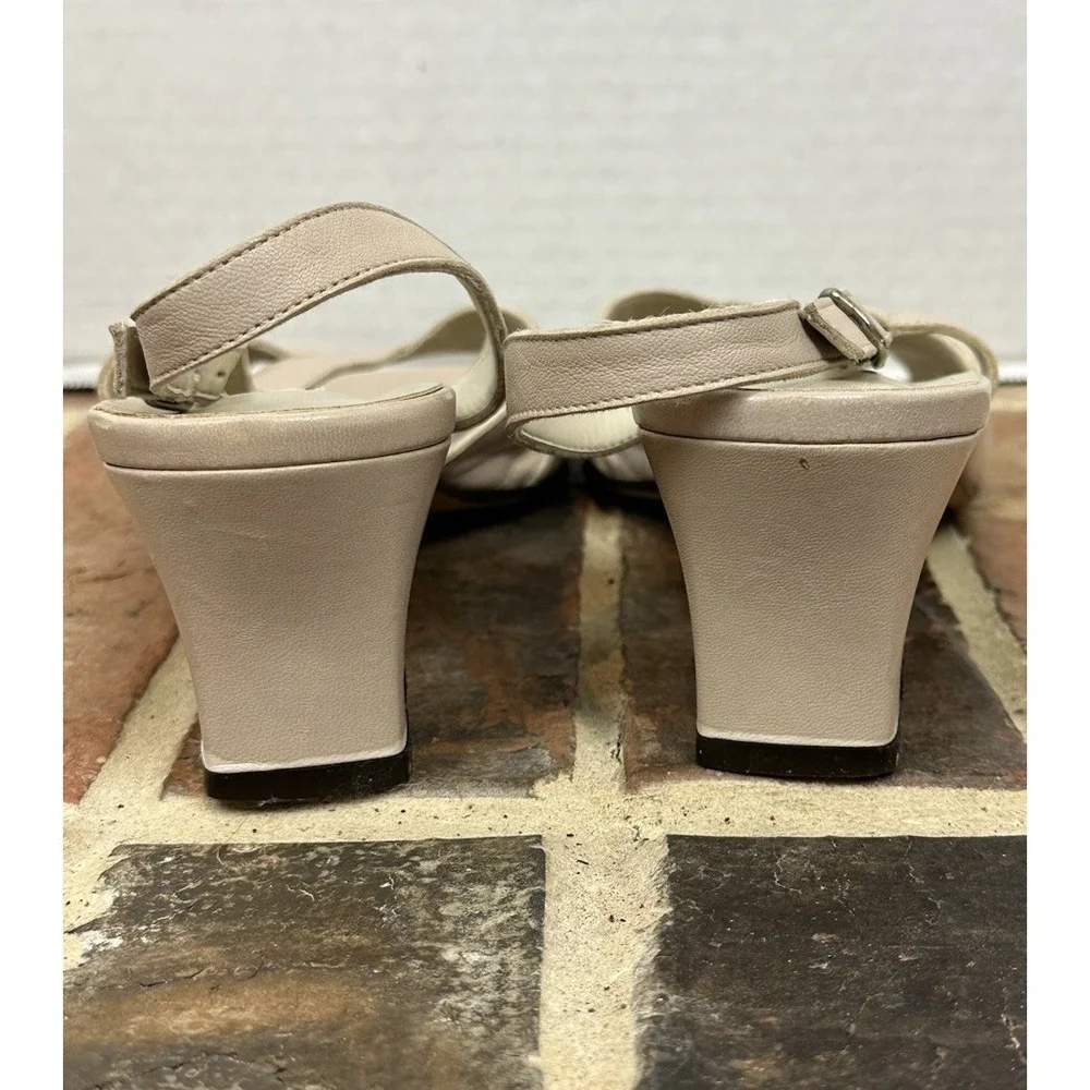 Talbots Beige Leather Slingback Sandals Open Square Toe Strappy Women's 11